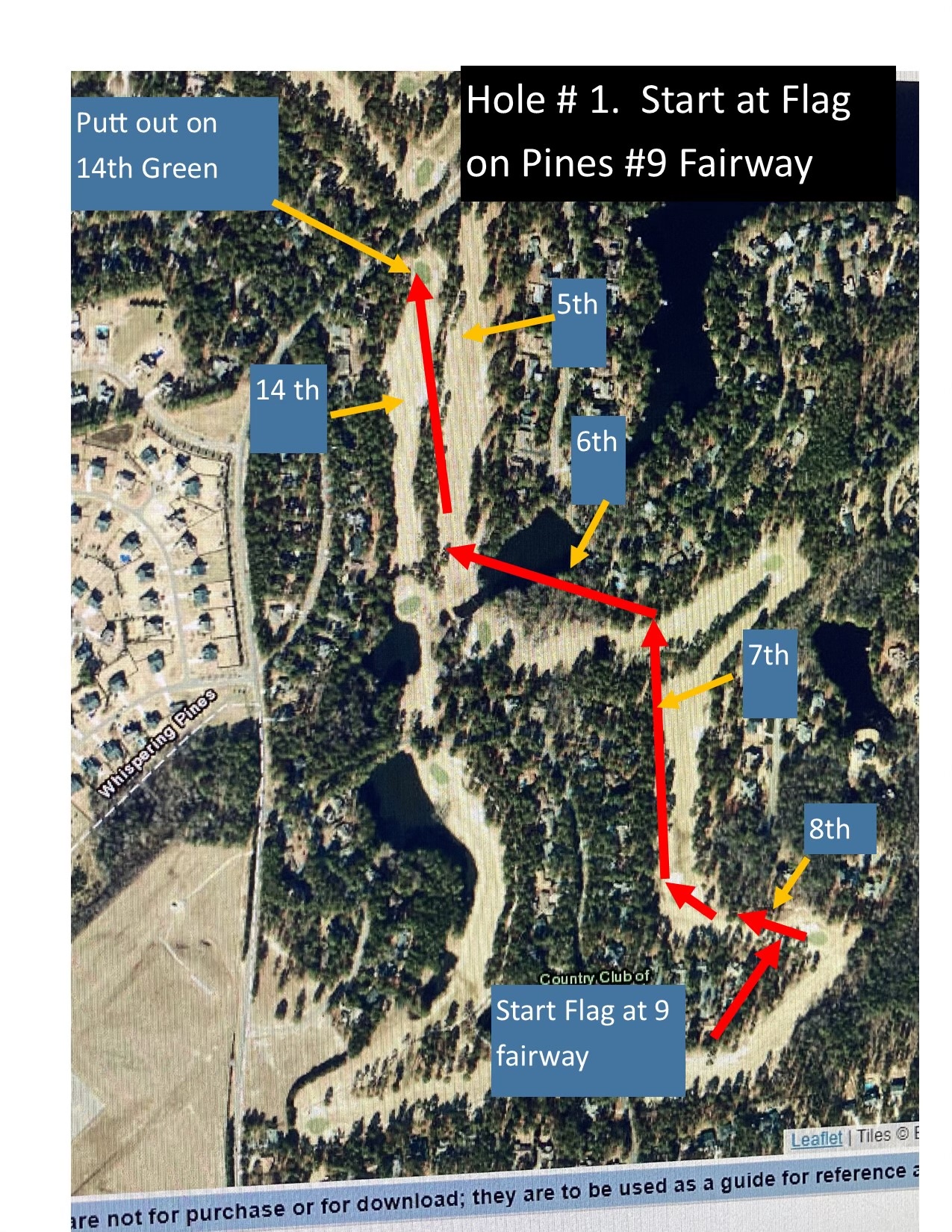 Map for Hole 1 (Pines 9 → 13)