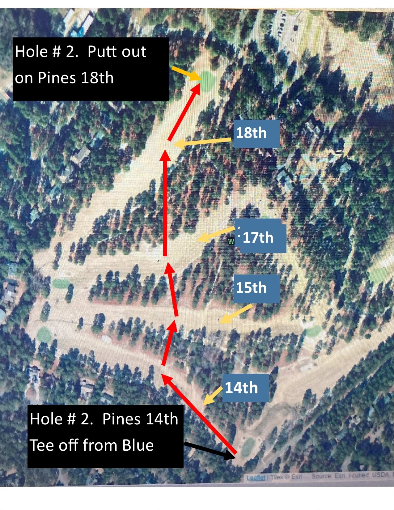 Map for Hole 2 (Pines 14 → 18)